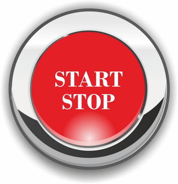 the words 'start, stop' written on a metallic red button the words 'start, stop' written on a metallic red button start point stock illustrations