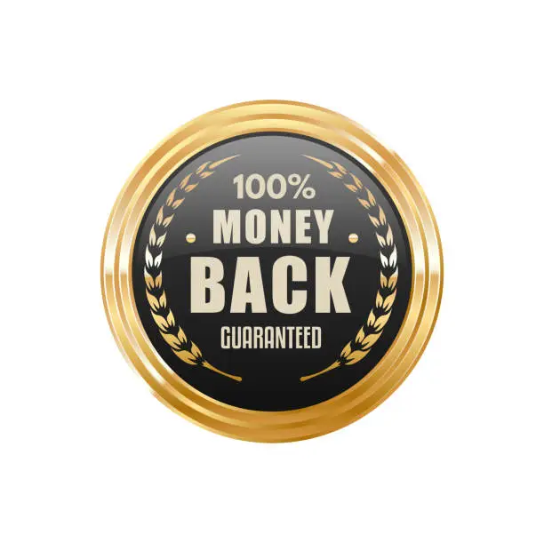 Vector illustration of Money back golden badge and product quality label