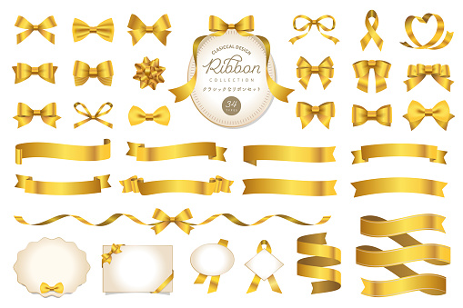34 sets of Gold ribbon illustrations. Classic and gorgeous ornaments and frames. Good for Christmas, Valentine's Day, Birthday, etc. ( Text transition : 