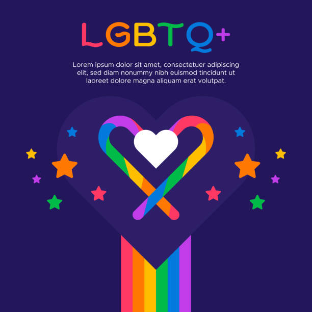 LGTBQ+ Social Media Post Design - Lesbian Flag and Pride Day Flat Vector LGBTQ+, pride and rainbow heart shape on dark background social media post design. lgbt history month stock illustrations