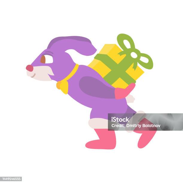 Purple Rampant Rabbit Inserted Flat Purple Rabbit Carries A Gift Box Stock Illustration - Download ...