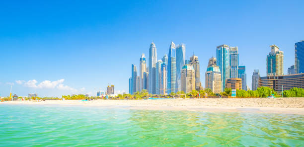 istock Marina beach and Dubai city skyline, UAE 1449546915