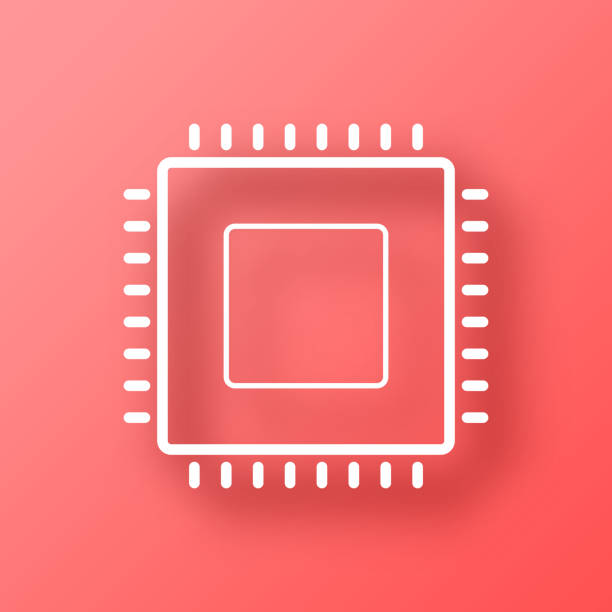 ilustrações de stock, clip art, desenhos animados e ícones de microchip. icon on red background with shadow - quantum computing