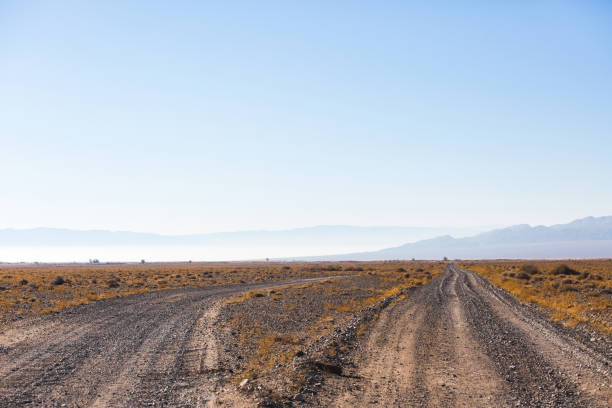 Gravel roads in the steppe of Kazakhstan stock photo