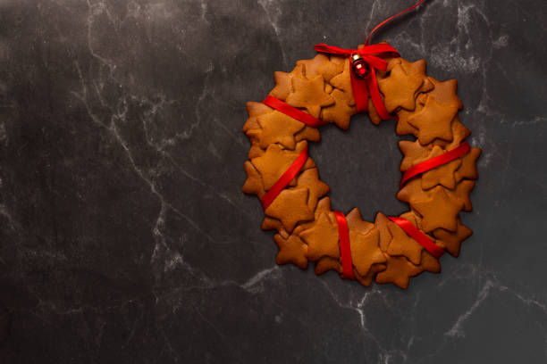 gingerbread christmas wreath isolated on black background