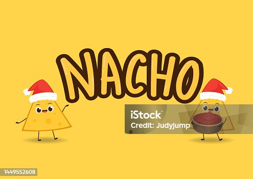 istock Nacho character design. Nachos on yellow background. Santa hat vector. 1449552608