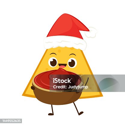 istock Nacho character design. Nachos on white background. sauce cup vector. 1449552635