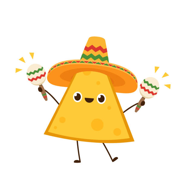 Nacho character design. Nachos on white background. Mexican hat. sauce cup vector. Nacho character design. Nachos on white background. Mexican hat. sauce cup vector. nacho chip stock illustrations