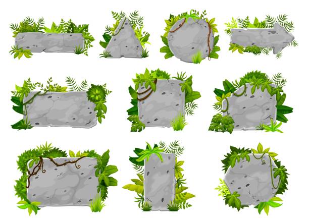 animowany las, dżungla, liana i kamienne zasoby gry - wild game stock illustrations