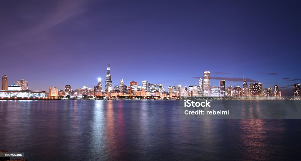 Chicago at night Chicago at night- wide angle view Architecture Stock Photo