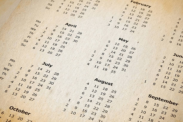 stained yearly calendar page