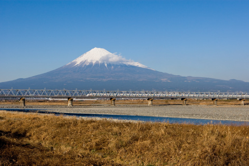 A slightly wider view of the standard shot of Mount Fuji taken from Fuji City.