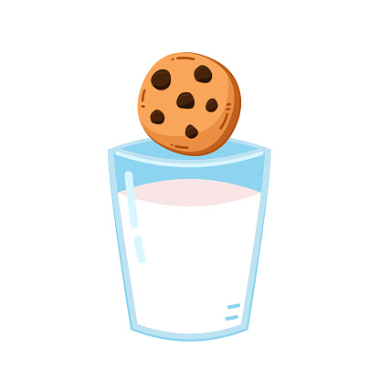 Milk and Cookie cartoon vector. Milk and Cookie on white background.