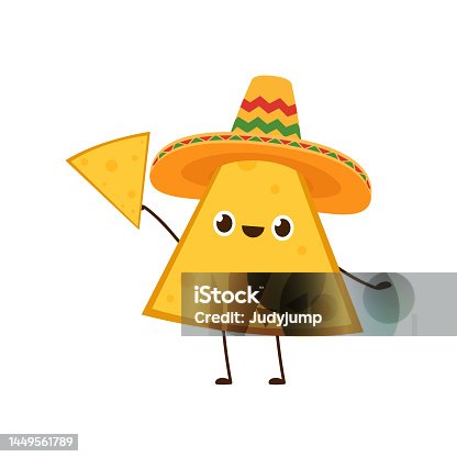 istock Nacho character design. Nachos on white background. Mexican hat. 1449561789