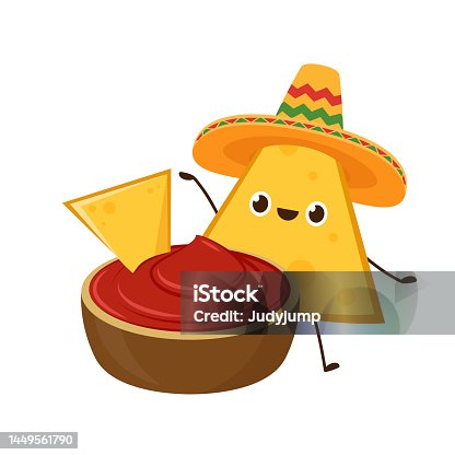 istock Nacho character design. Nachos on white background. Mexican hat. 1449561790