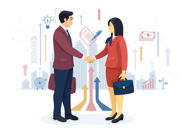 udane partnerstwo. azjaci. - business relationship cooperation business handshake stock illustrations