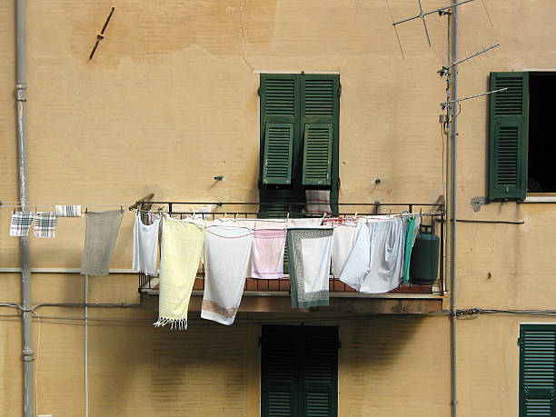 Balcony with laundry in South Italy stock photo