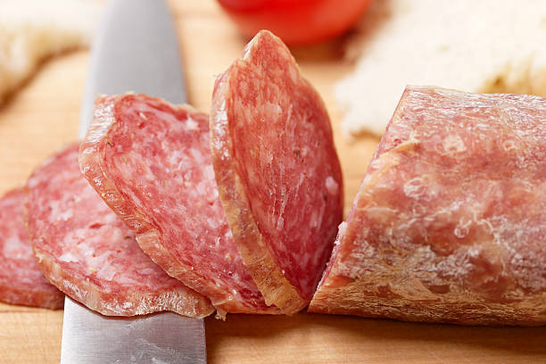 sliced salami stock photo