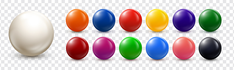 Balls vector set. Collection of abstract colorful buttons. Glossy spheres isolated on transparent background. Vector illustration EPS10