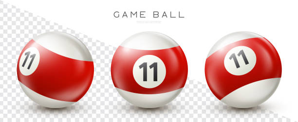 istock Billiard, red pool ball with number 11 Snooker or lottery ball on transparent background Vector illustration 1449574466
