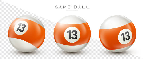 illustrations, cliparts, dessins animés et icônes de billard, billard orange avec numéro 13 boule de billard ou de loterie sur fond transparent illustration vectorielle - sport pool game snooker sphere