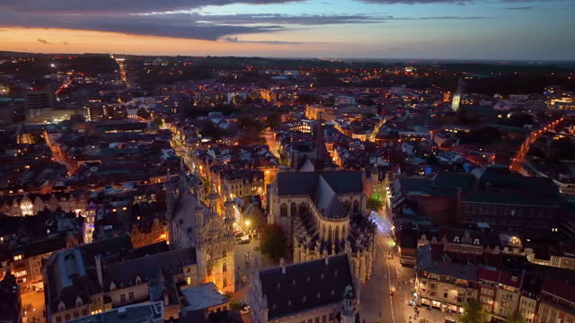 Aerial view of the Scenic St. Peter's Church in Leuven Grote Markt. Belgium