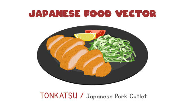 Japanese Tonkatsu - Japanese Pork Cutlet crispy flat vector design illustration, clipart cartoon style. Asian food. Japanese cuisine. Japanese food Japanese Tonkatsu - Japanese Pork Cutlet crispy flat vector design illustration, clipart cartoon style. Asian food. Japanese cuisine. Japanese food Cutlet stock illustrations