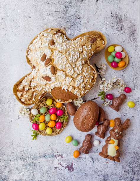 istock Traditional Italian Easter Dove Bread Colomba on Gray Textured Background 1449580136