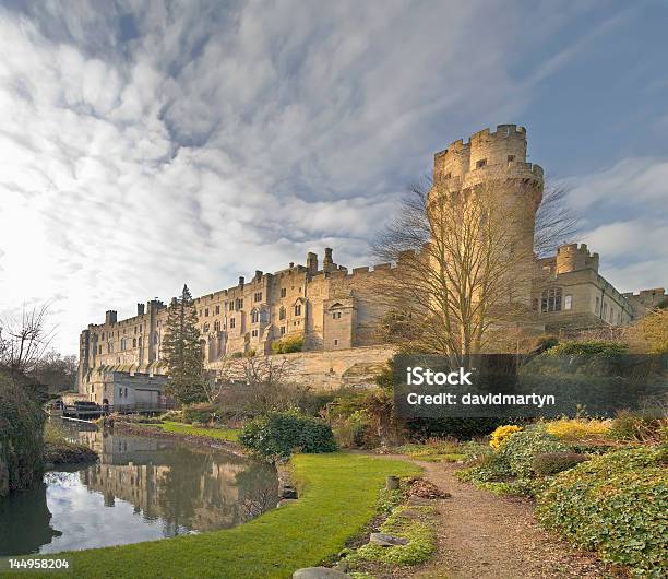 A View To Warwick Castle On A Cloudy Day Stock Photo - Download Image Now - Warwickshire, Architecture, Castle