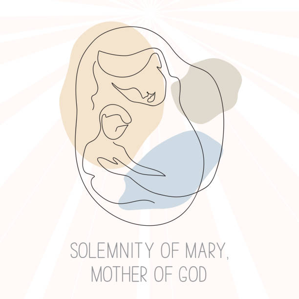 ilustrações, clipart, desenhos animados e ícones de solenidade da bem-aventurada virgem maria, conceito de saudação da mãe de deus. - gloria maria