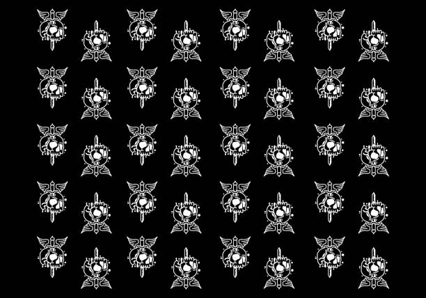 Black and white tattoo pattern of skull, dagger and wings Black and white tattoo pattern design of skull, dagger and wings roses tattoo flash cartoon stock illustrations
