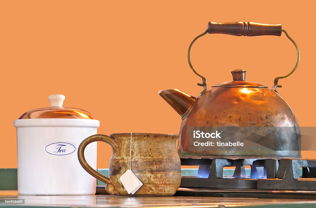 Copper Teekessel und Becher und Kanister - Lizenzfrei Altertümlich Stock-Foto