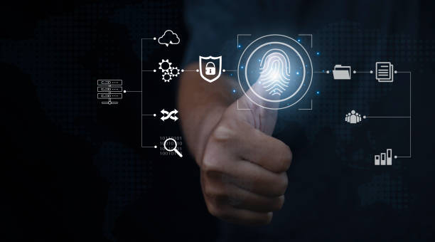 istock Fingerprint scanner futuristic digital processing of biometric identification. 1449586531