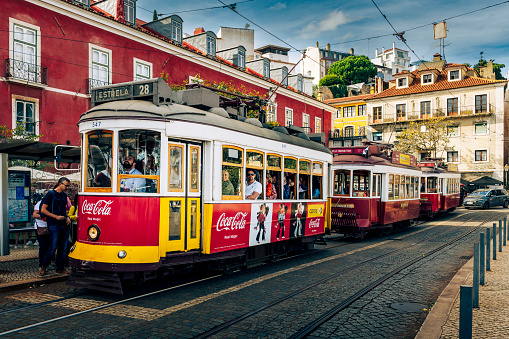Lisbon, Portugal - November 01, 2022: tram in the streets of Lisbon