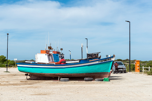 Fishing boat on the Baltic Sea coast in Zingst, Germany.