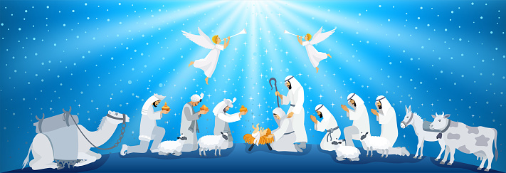 O Holy Night!  Nativity Scene. The Birth of Christ.  Christmas night. Three wise men. Shepherd.