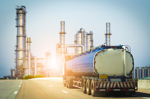 Transport oil by truck at oil refinery, petroleum , petrochemical