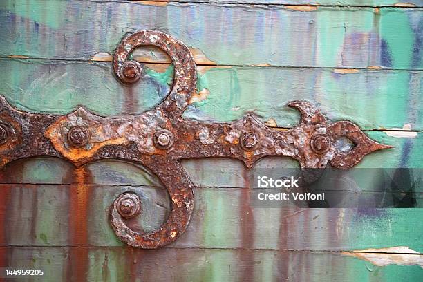 Rusty Hinge On Wooden Door Stock Photo - Download Image Now - Ancient, Arch - Architectural Feature, Brown