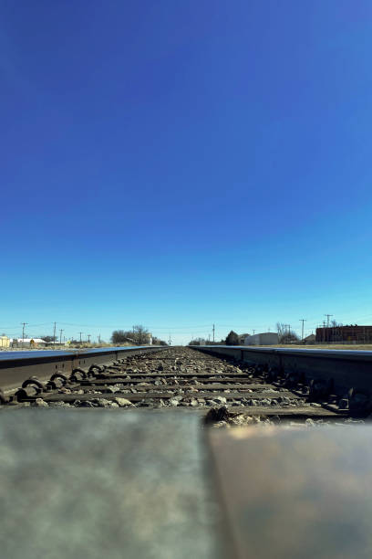 Railroad low angle shot in small town