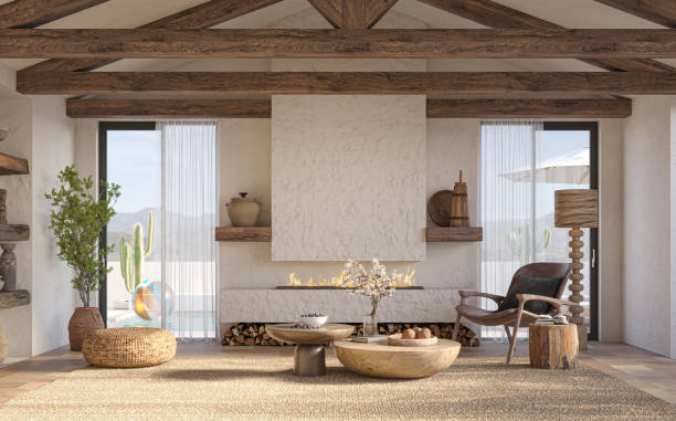 istock Wabi sabi living room interior. Interior mockup, 3d render 1449592882