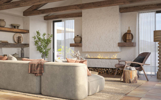 istock Wabi sabi living room interior. Interior mockup, 3d render 1449592937