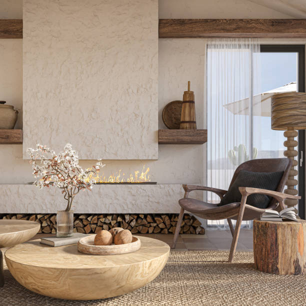istock Wabi sabi living room interior. Interior mockup, 3d render 1449592938