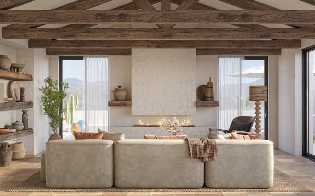 istock Wabi sabi living room interior. Interior mockup, 3d render 1449592942