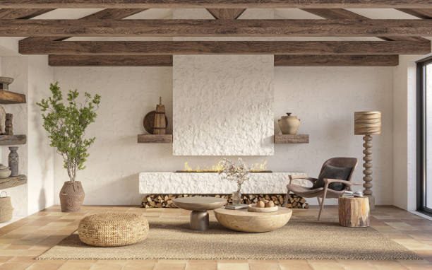 istock Wabi sabi living room interior. Interior mockup, 3d render 1449592970