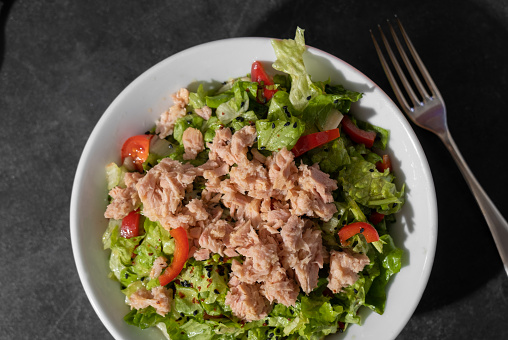 tuna fish salad on dark ground