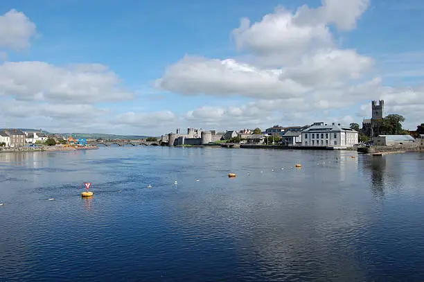 A photo of the River Shannon and King John's Castle in Limerick, Ireland.
