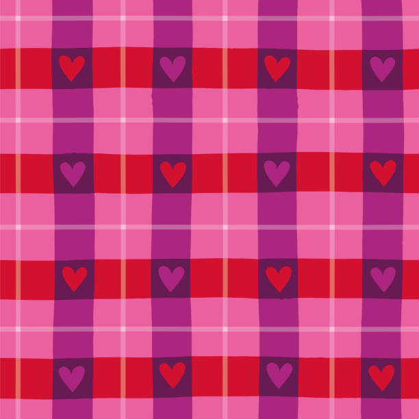 illustrations, cliparts, dessins animés et icônes de motif vectoriel géométrique transparent pour la saint-valentin avec des cœurs. - wallpaper textile retro revival tartan