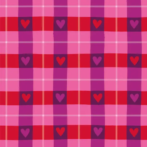 Vector illustration of Seamless geometric vector pattern for Valentines Day with hearts.