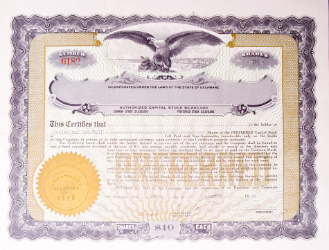 U.S. Stock certificate issued in 1919.  -  See lightbox for more