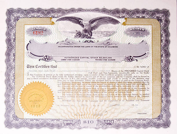 Old US Stock Certificate with Eagle Medallion, American Company U.S. Stock certificate issued in 1919.  -  See lightbox for more stock certificate stock illustrations